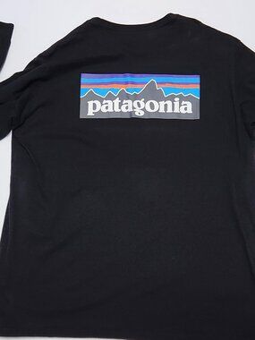 Mens Patagonia Long Sleeve T-Shirt XXL P-6 Logo Responsibili-Tee Black Crewneck